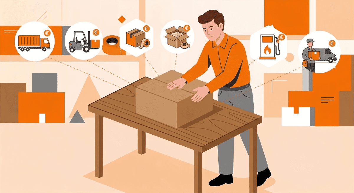 Symbolgrafik: Icons um Paket zeigen Zusammensetzung von Versandkosten