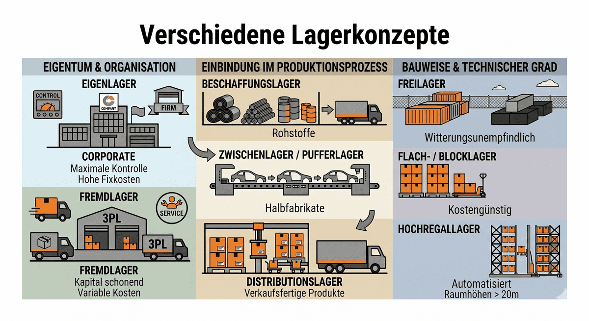 Infografik der verschiedenen Lagerkonzepte