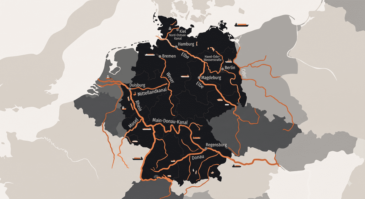 Für die Wirtschaft wichtige Wasserwege in und um Deutschland. Grafik: Generiert mit KI