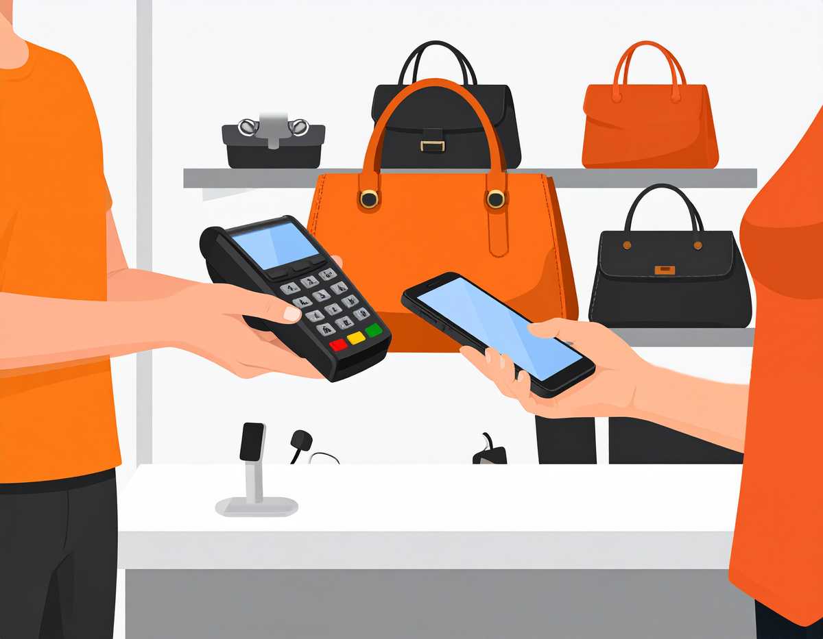 Symbolgrafik für nahtloses Shoppingerlebnis zwischen stationärem Handel und E-Commerce