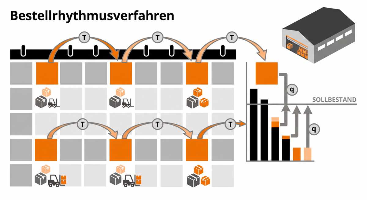 Symbolgrafik für das terminbasierte Bestellrhythmusverfahren. Grafik: Generiert mit KI