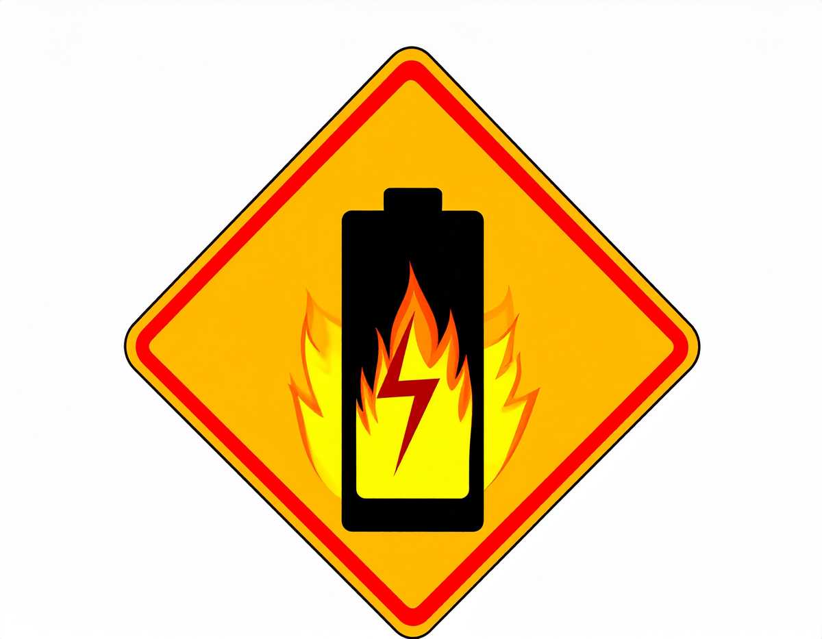 firefly zeige ein schild das vor einer brennenden batterie warnt  911292