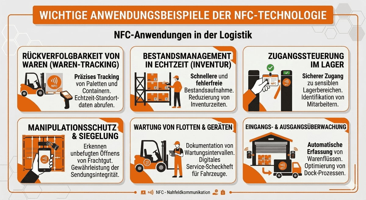 Infografik: Anwendungsbeispiele von NFC in der Logistik