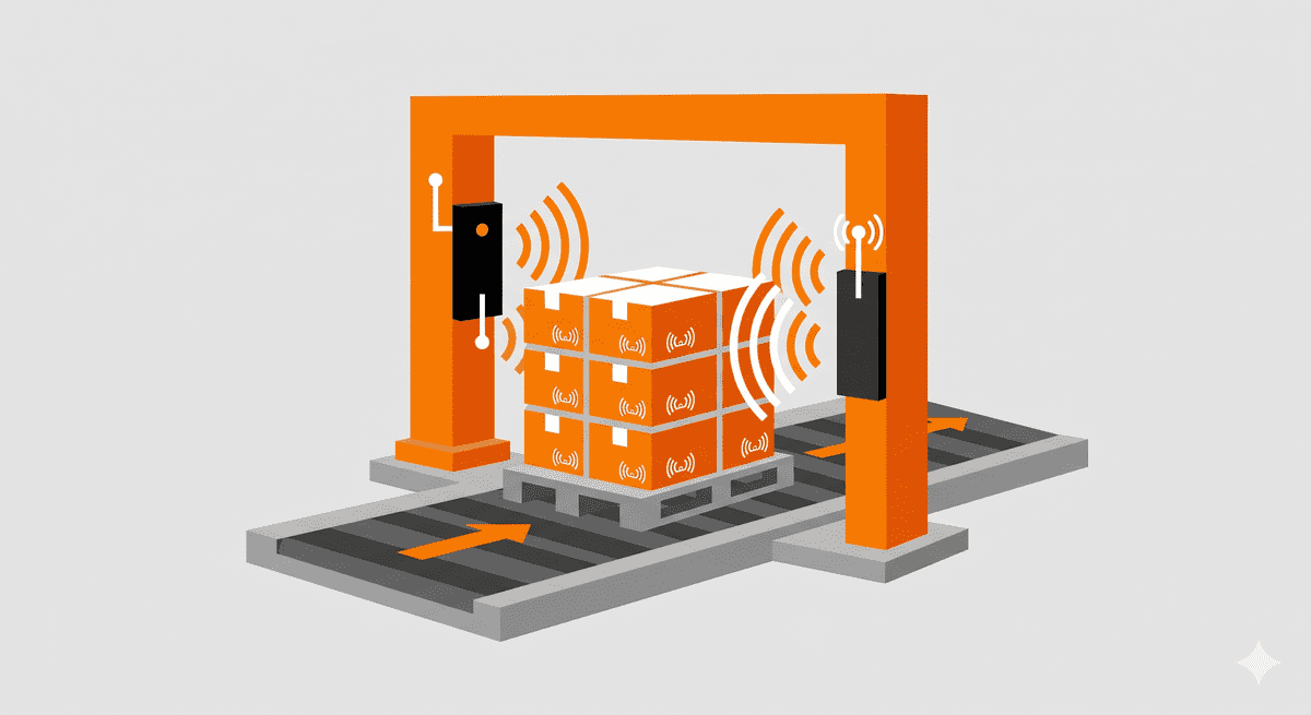 Symbolgrafik: RFID-Gate im Einsatz
