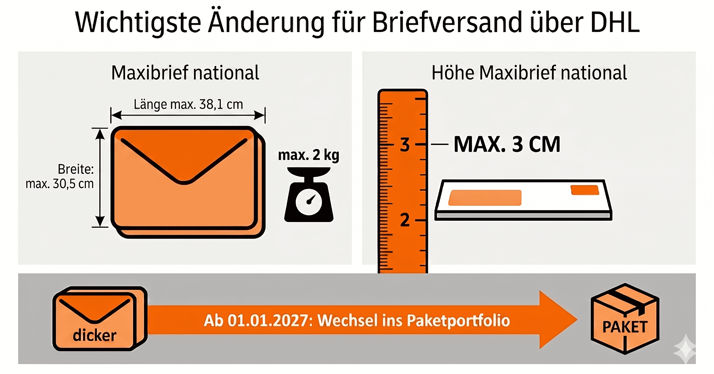 DHL-Briefversand ab 2027 auf 3 cm Briefhöhe begrenzt