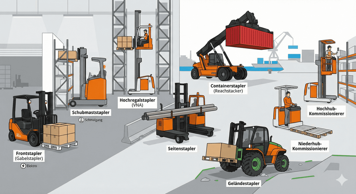 Symbolgrafik: Verschiedene Arten von Staplern