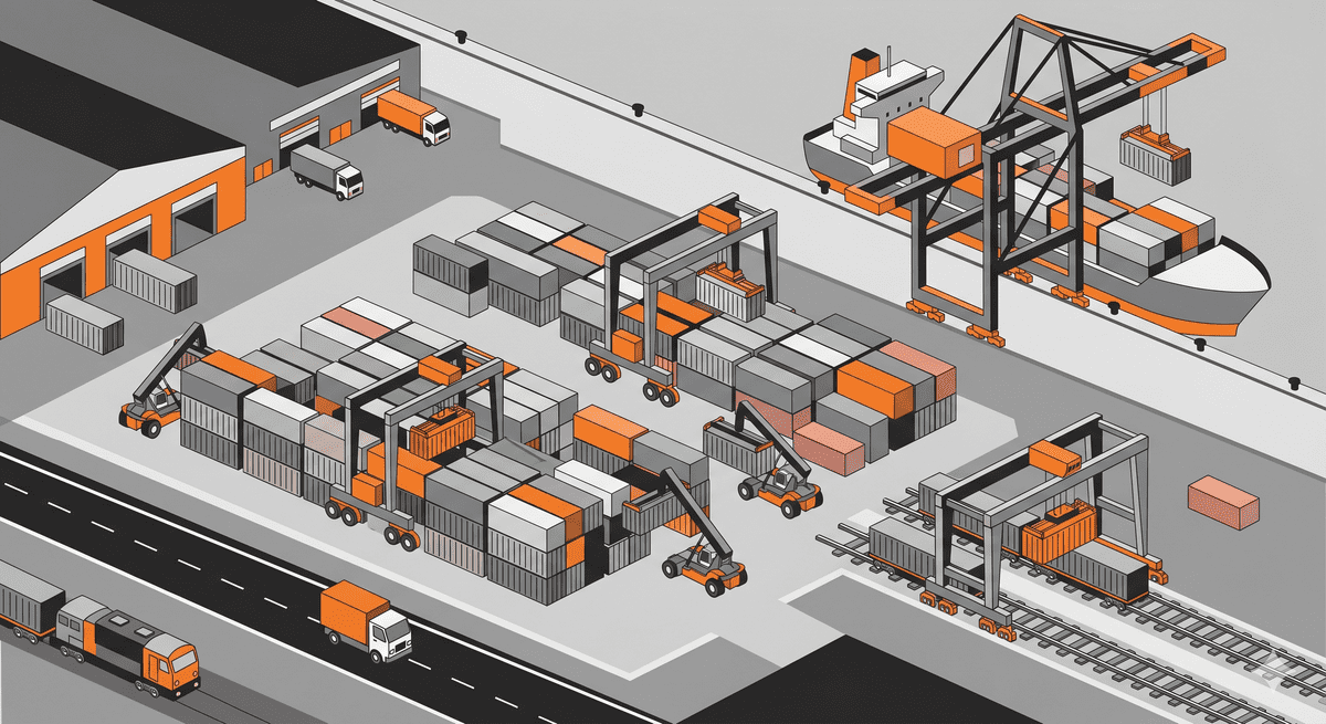 Grafik eines Umschlagterminals für den Wechsel des Transportmittels