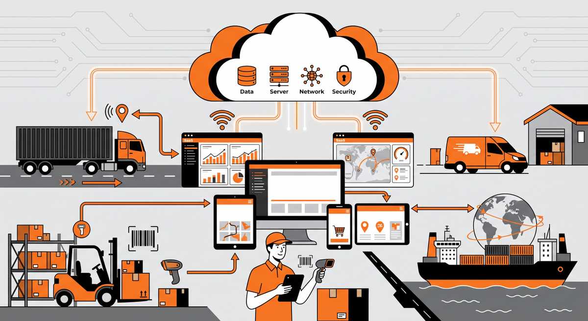 Symbolgrafik für Cloud Computing in der Logistik. Grafik: Generiert mit KI